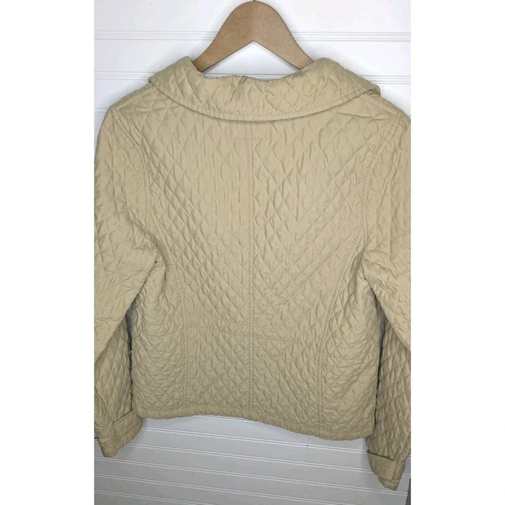 Merona Womens Medium Jacket Lightweight Tan Diamond Quilt Full Zip Snap Buttons